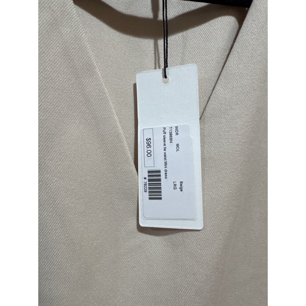 Molly Brecken Large Beige Puff Sleeve Belted Dress beige NEW - Picture 5 of 7